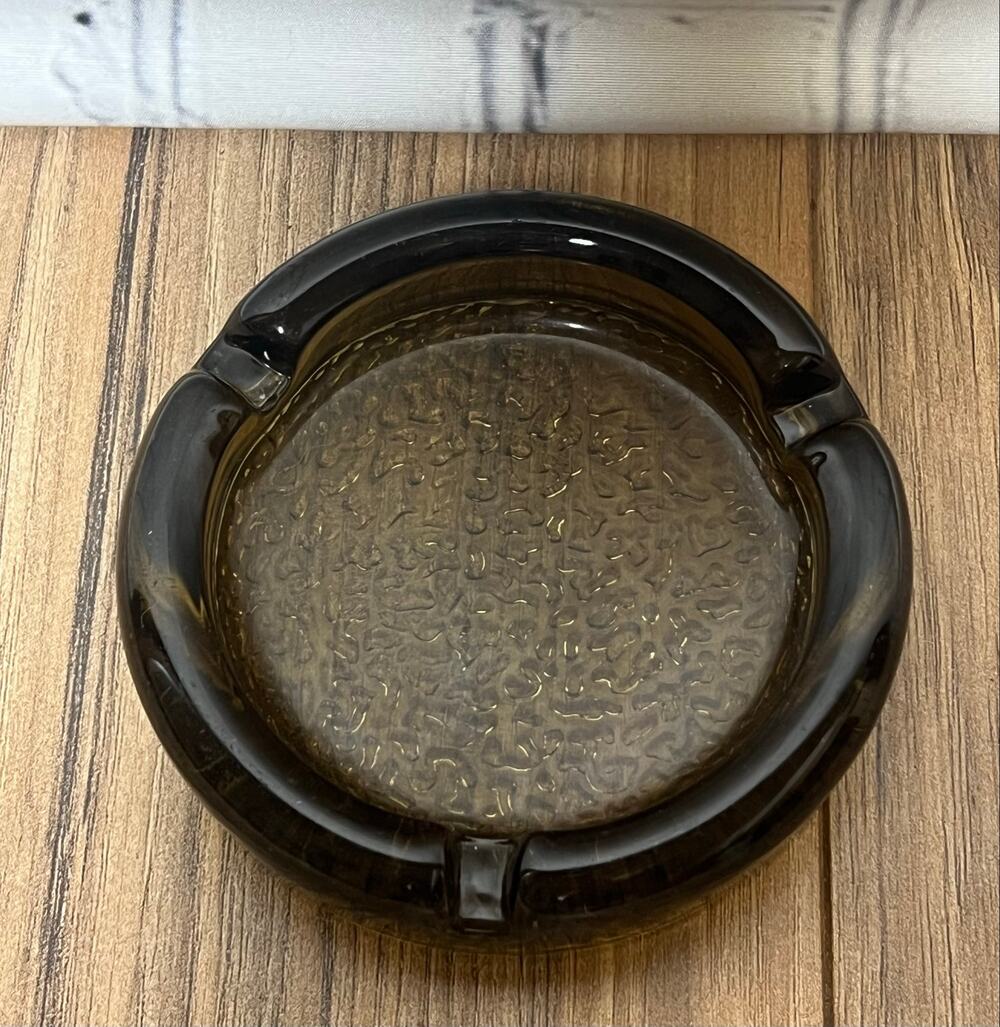 Vintage Amber Brown Glass Ashtray 3 Rest Textured Pebbled Base MCM 4.5”